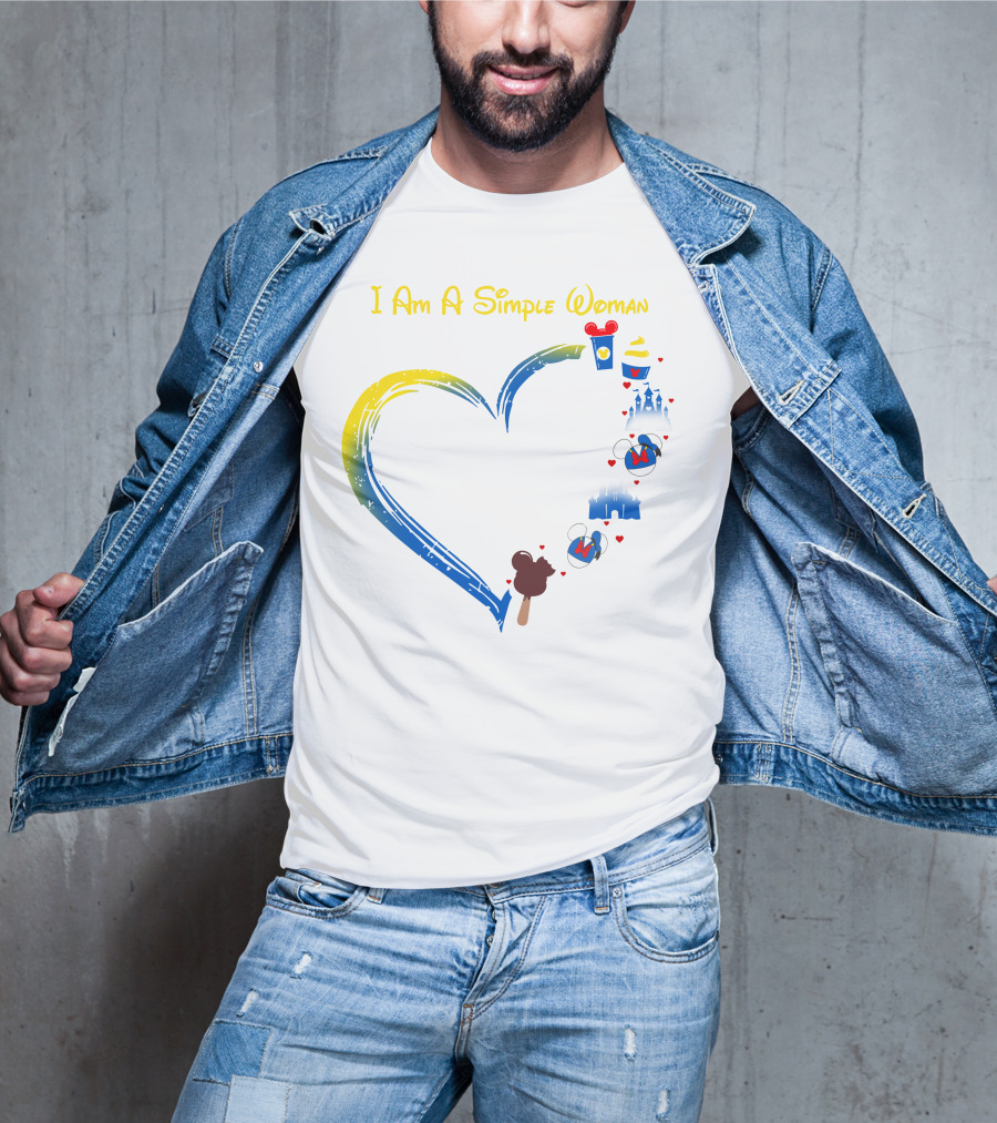 I Am A Simple Woman Disney Theme With Castle Mickey Mouse Ears Heart Highlight T-Shirt