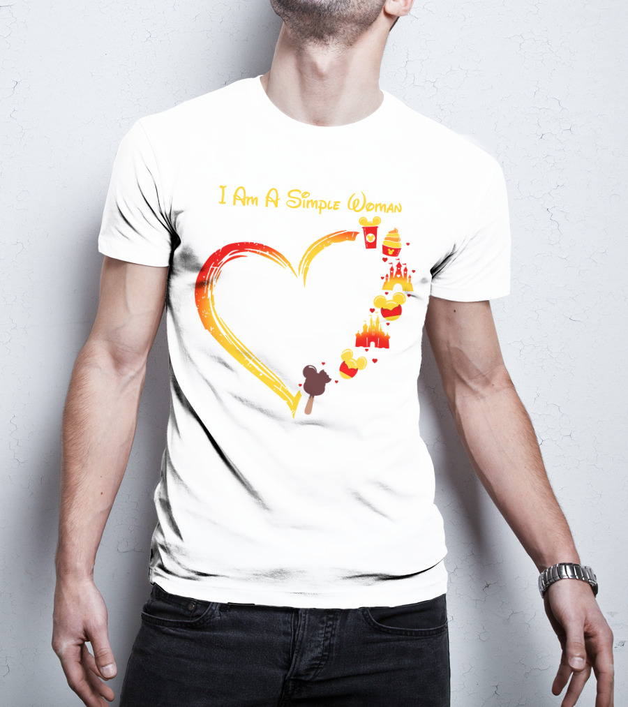 I Am A Simple Woman Heart With Mickey Ears Ice Cream Popcorn Castle T-Shirt