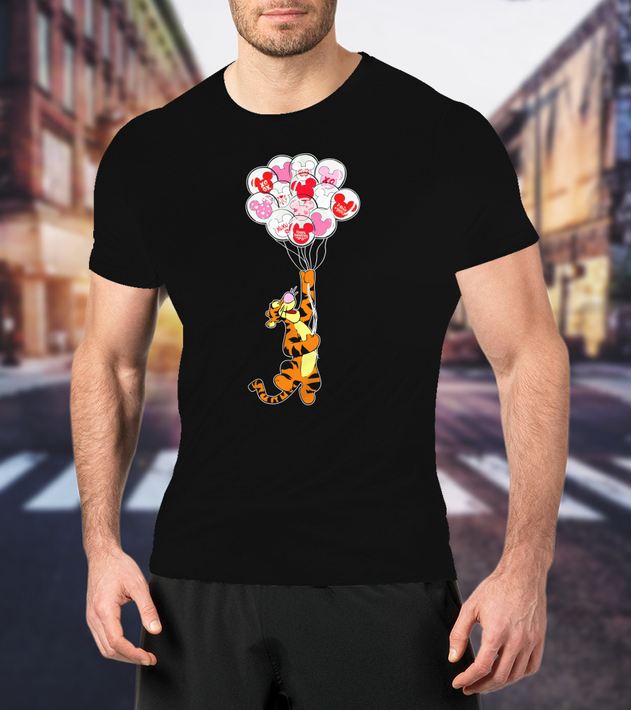 Tigger Flying With Mickey Balloons Valentine's Day Xo Hunny Disney T-Shirt
