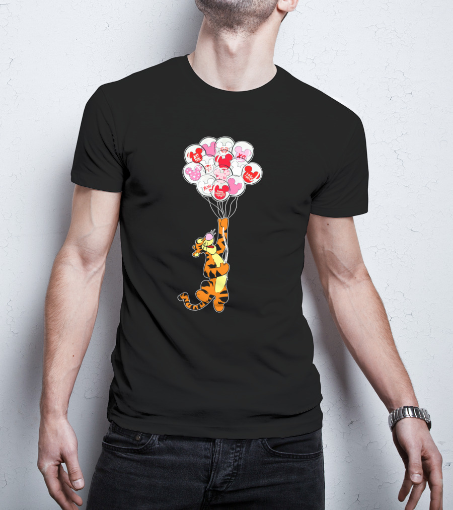 Tigger Flying With Mickey Balloons Valentine's Day Xo Hunny Disney T-Shirt
