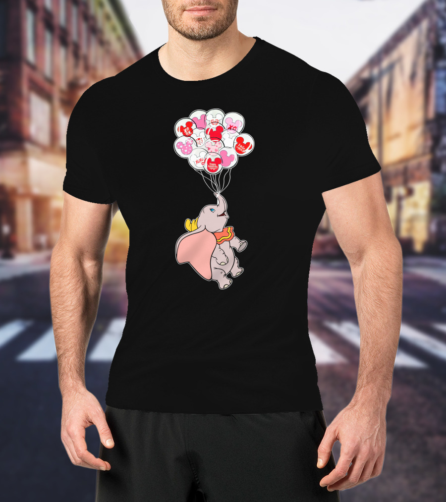 Dumbo Flying With Heart Balloons Featuring Valentine Xo And Mickey T-Shirt