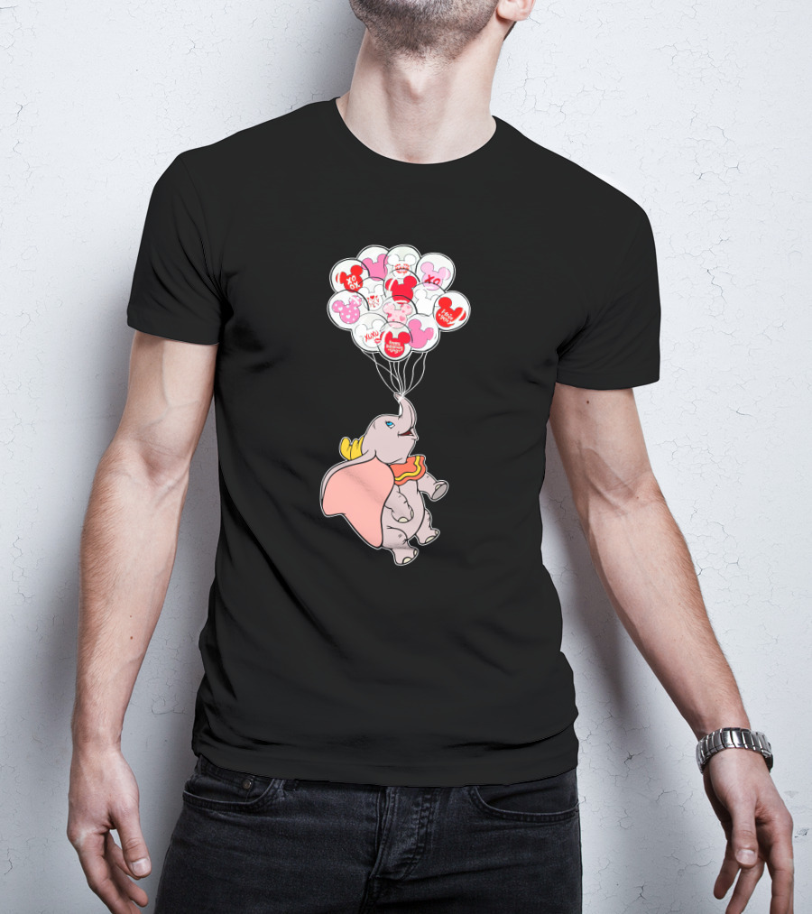 Dumbo Flying With Heart Balloons Featuring Valentine Xo And Mickey T-Shirt