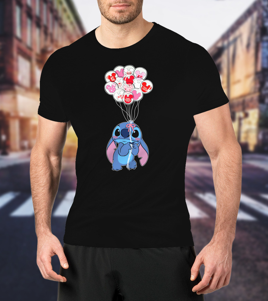 Stitch And Mickey Balloons Valentine's Xo Love T-Shirt