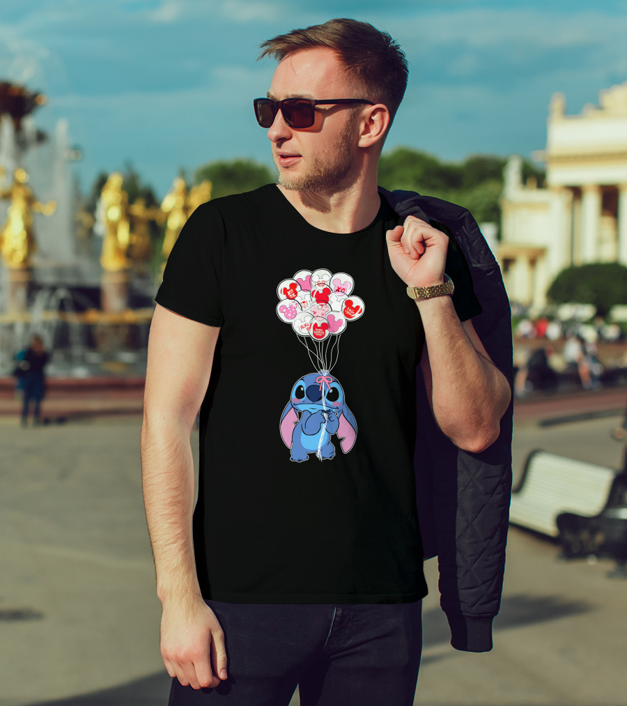 Stitch And Mickey Balloons Valentine's Xo Love T-Shirt