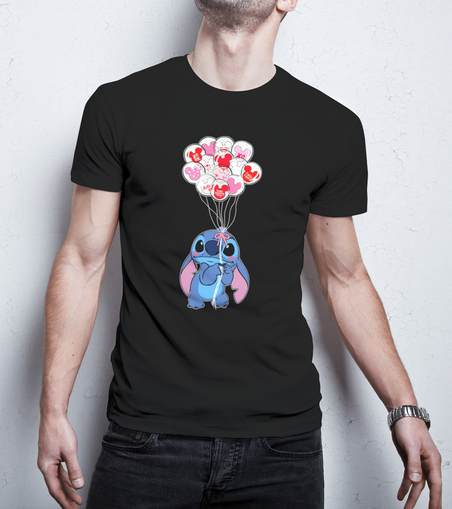 Stitch And Mickey Balloons Valentine's Xo Love T-Shirt