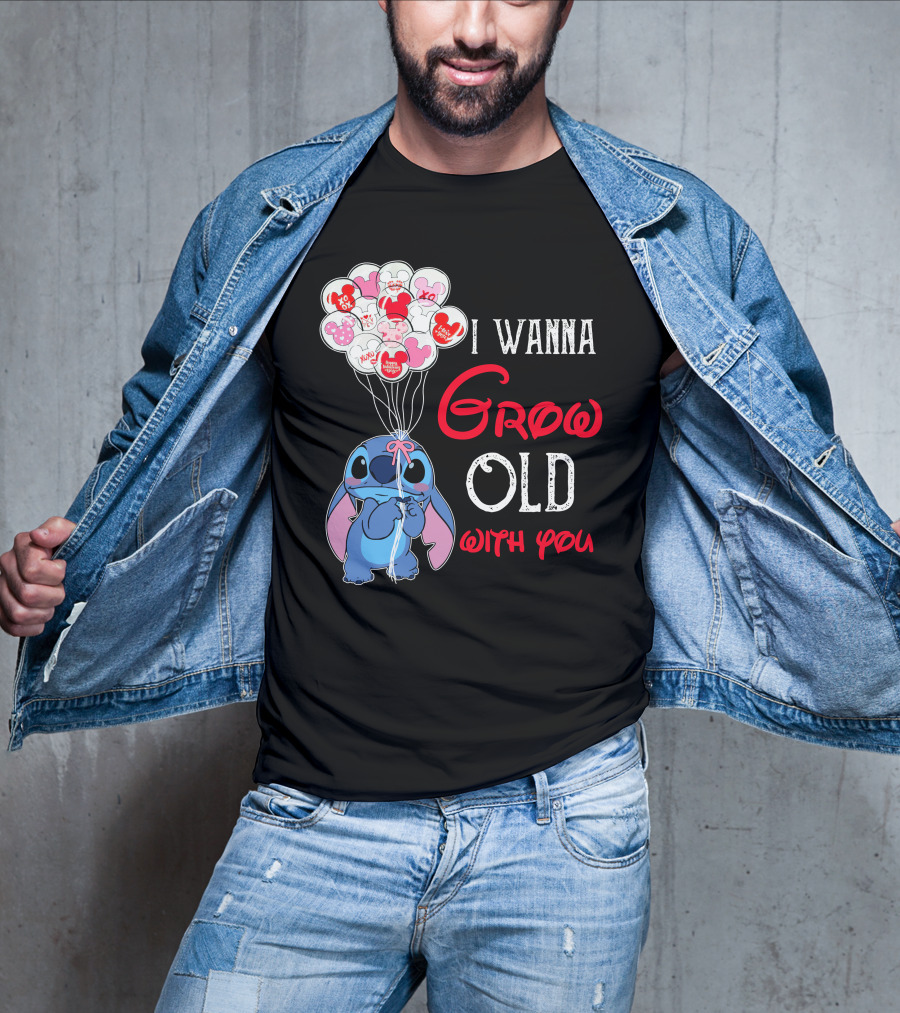I Wanna Grow Old With You Stitch Balloons Hearts T-Shirt