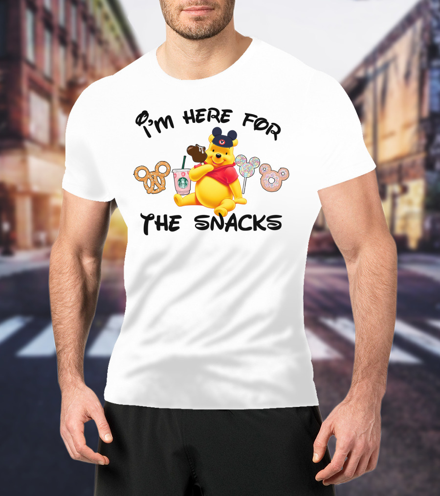 I'm Here For The Snacks Pooh Pretzel Mickey Mouse Ice Cream Donut Lollipops Starbucks Coffee T-Shirt