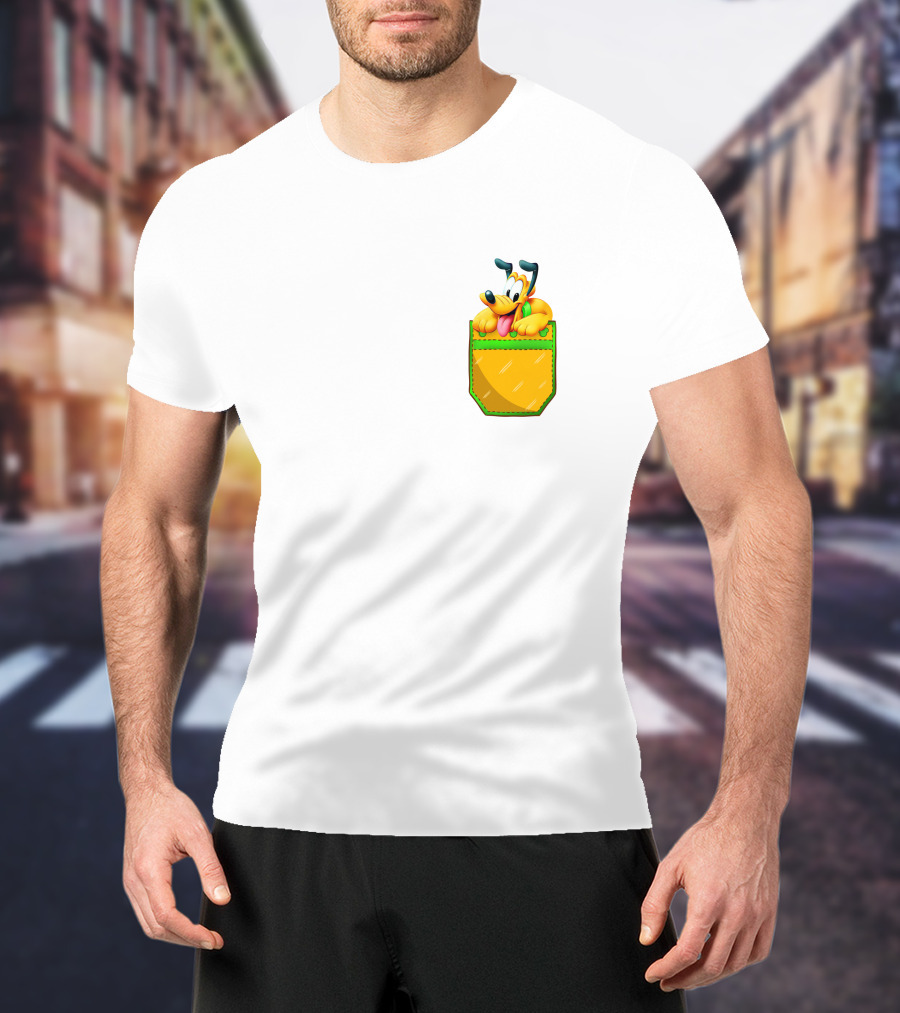 Pluto Disney Yellow Dog In Pocket T-Shirt