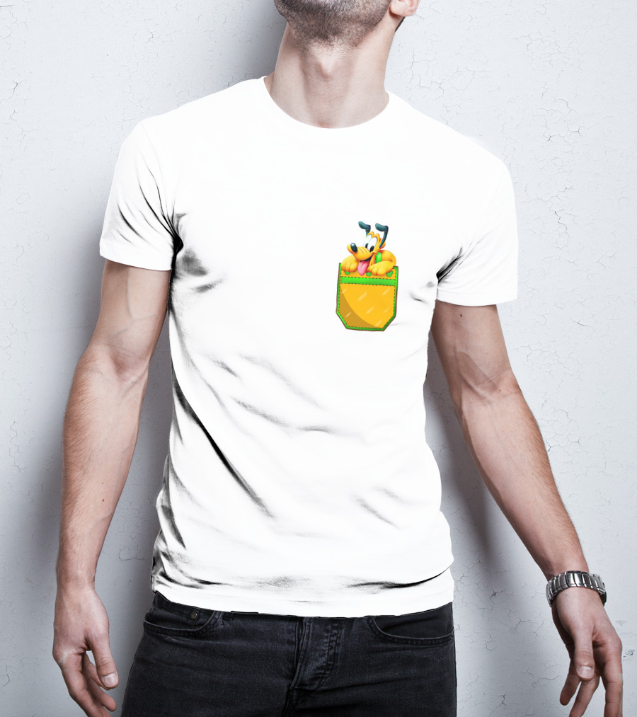 Pluto Disney Yellow Dog In Pocket T-Shirt