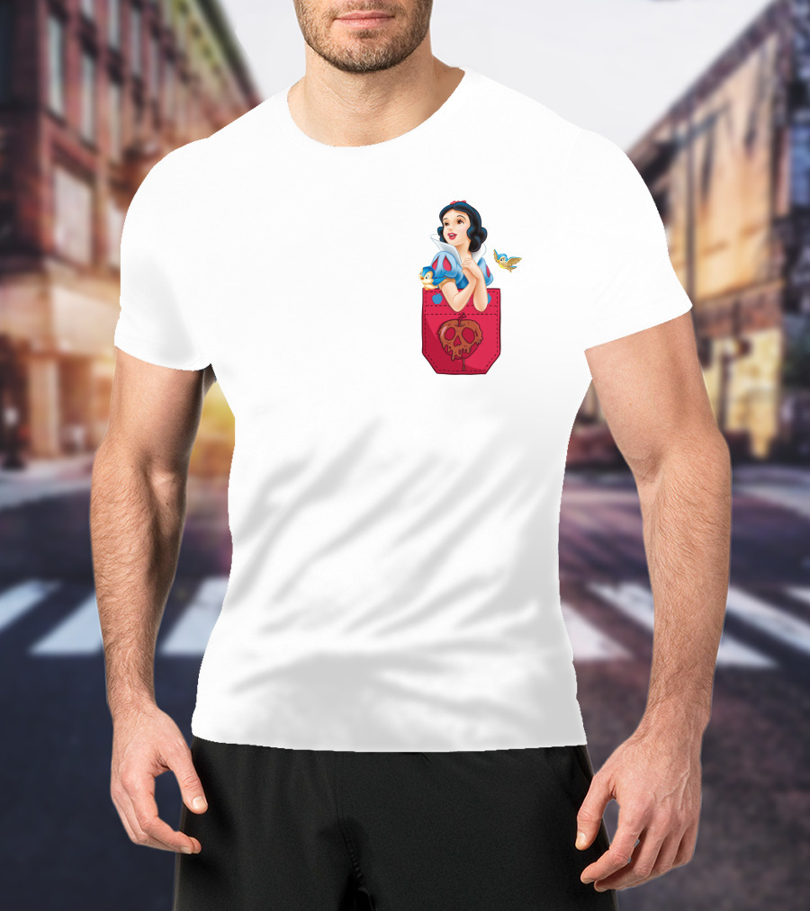 Snow White With Bluebird And Poison Apple Pocket T-Shirt