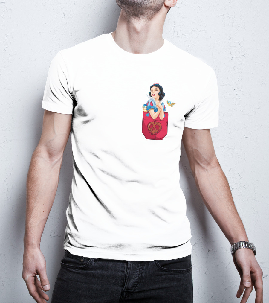 Snow White With Bluebird And Poison Apple Pocket T-Shirt
