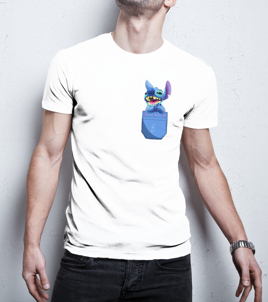 Stitch Pocket Smiling Face With Purple Ears T-Shirt