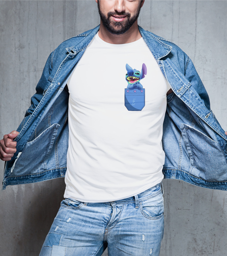 Stitch Pocket Smiling Face With Purple Ears T-Shirt