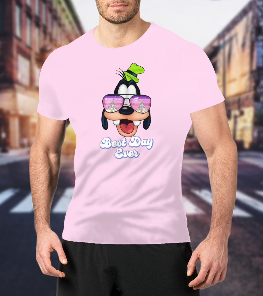 Goofy Best Day Ever Sunglasses Castle Reflection T-Shirt
