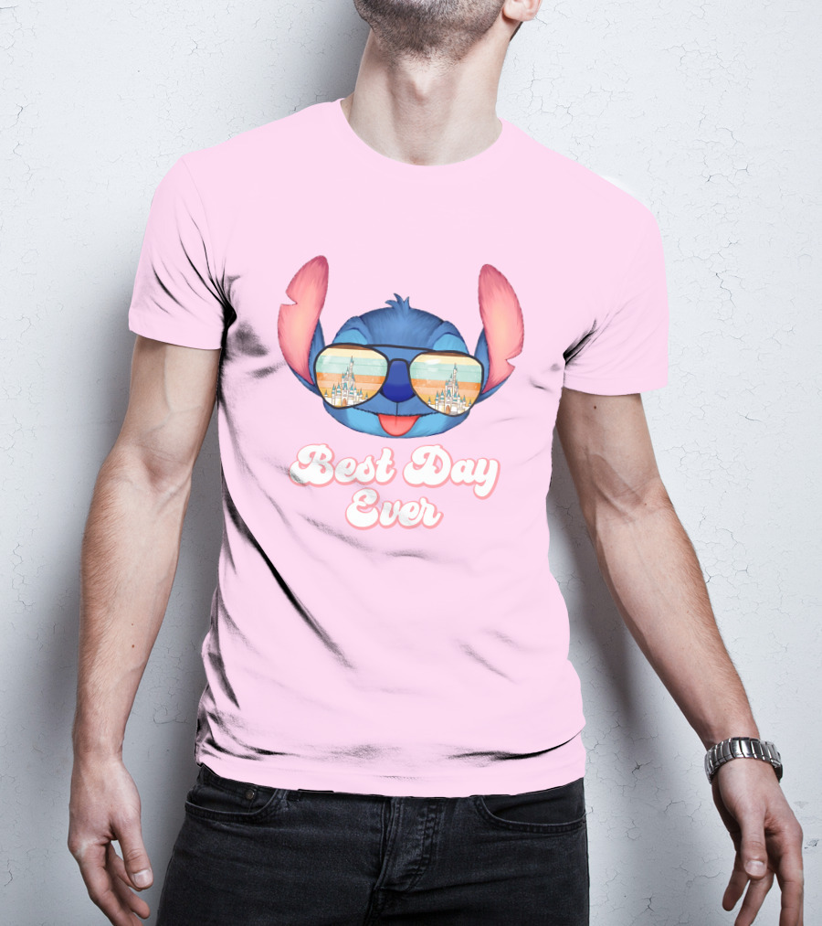 Best Day Ever Stitch Wearing Sunglasses With Castle Reflection T-Shirt