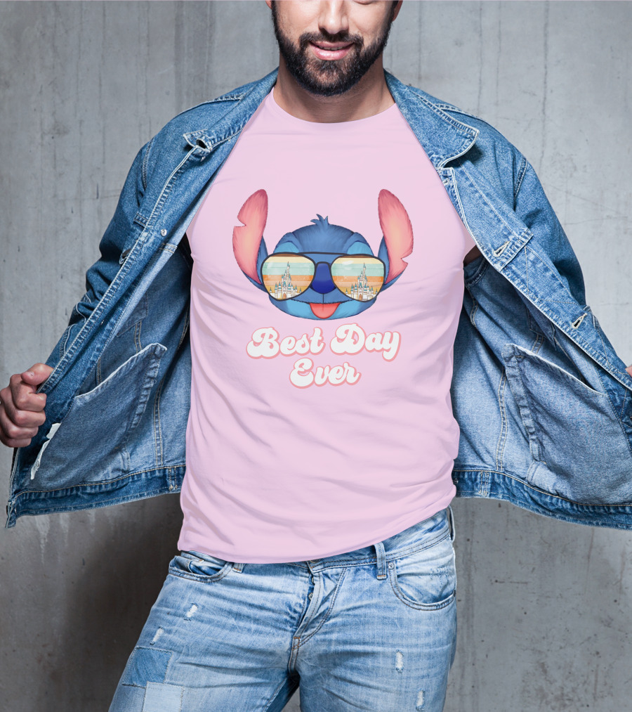 Best Day Ever Stitch Wearing Sunglasses With Castle Reflection T-Shirt