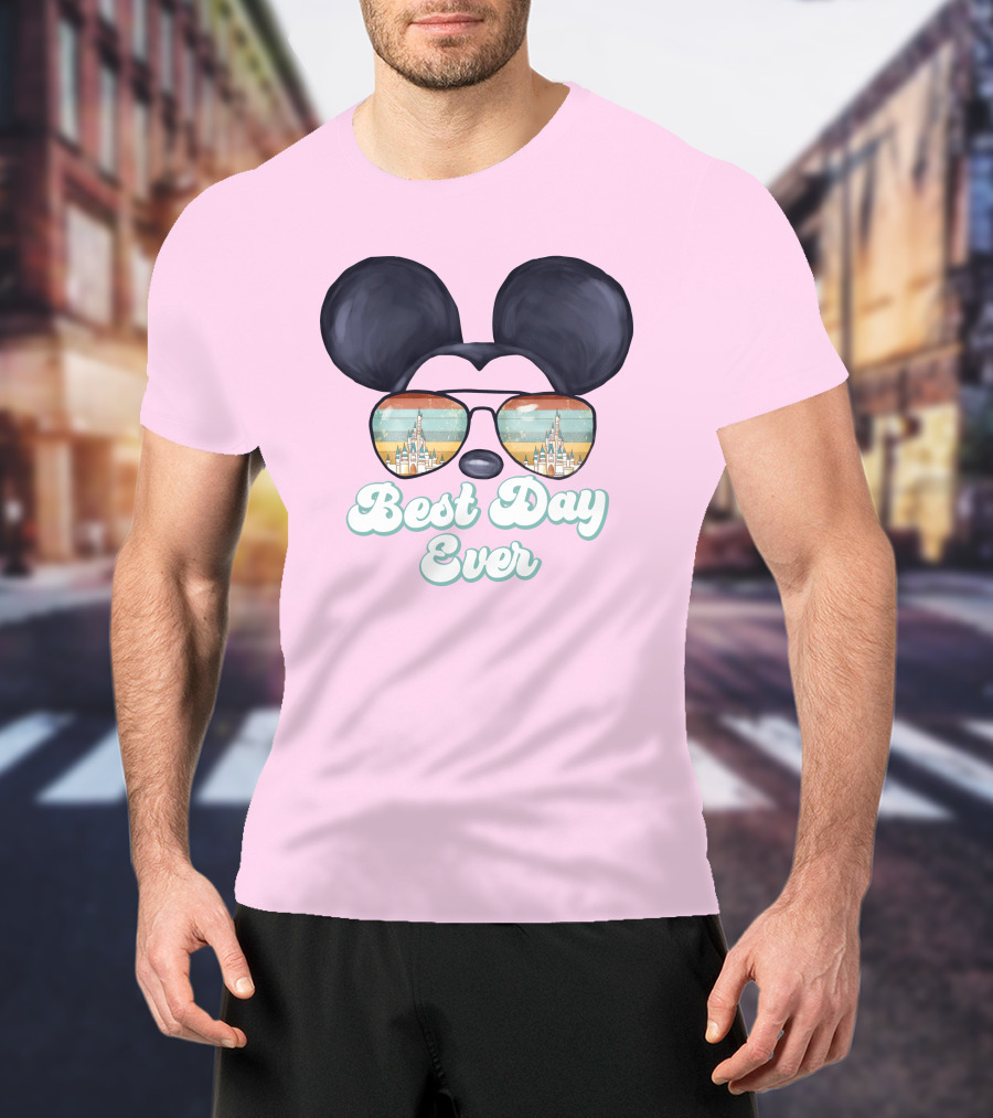 Mickey Best Day Ever Glasses Castle Retro T-Shirt