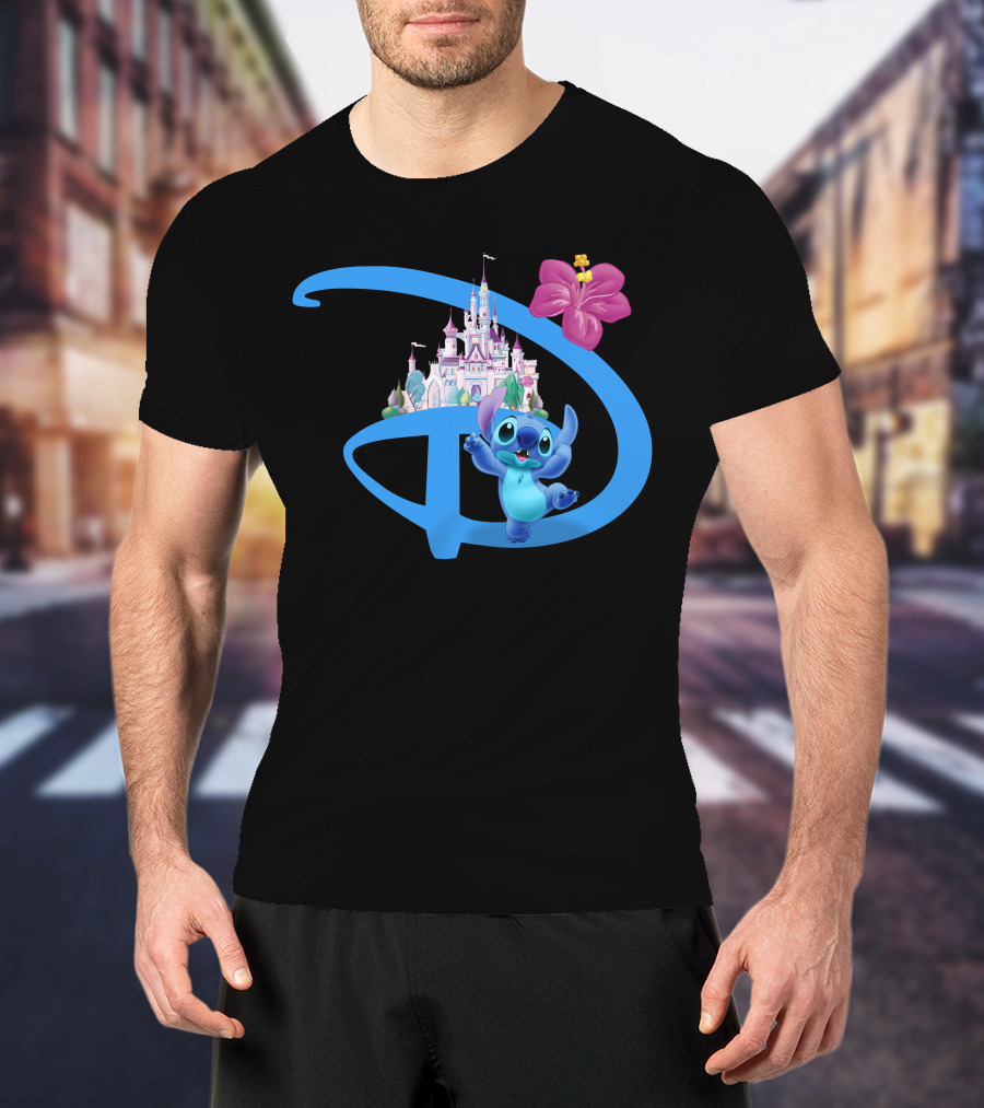 Stitch Disney Castle Hibiscus Flower T-Shirt