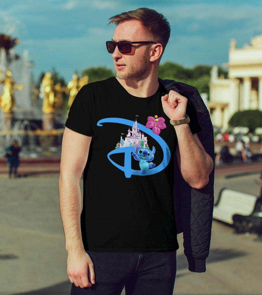 Stitch Disney Castle Hibiscus Flower T-Shirt