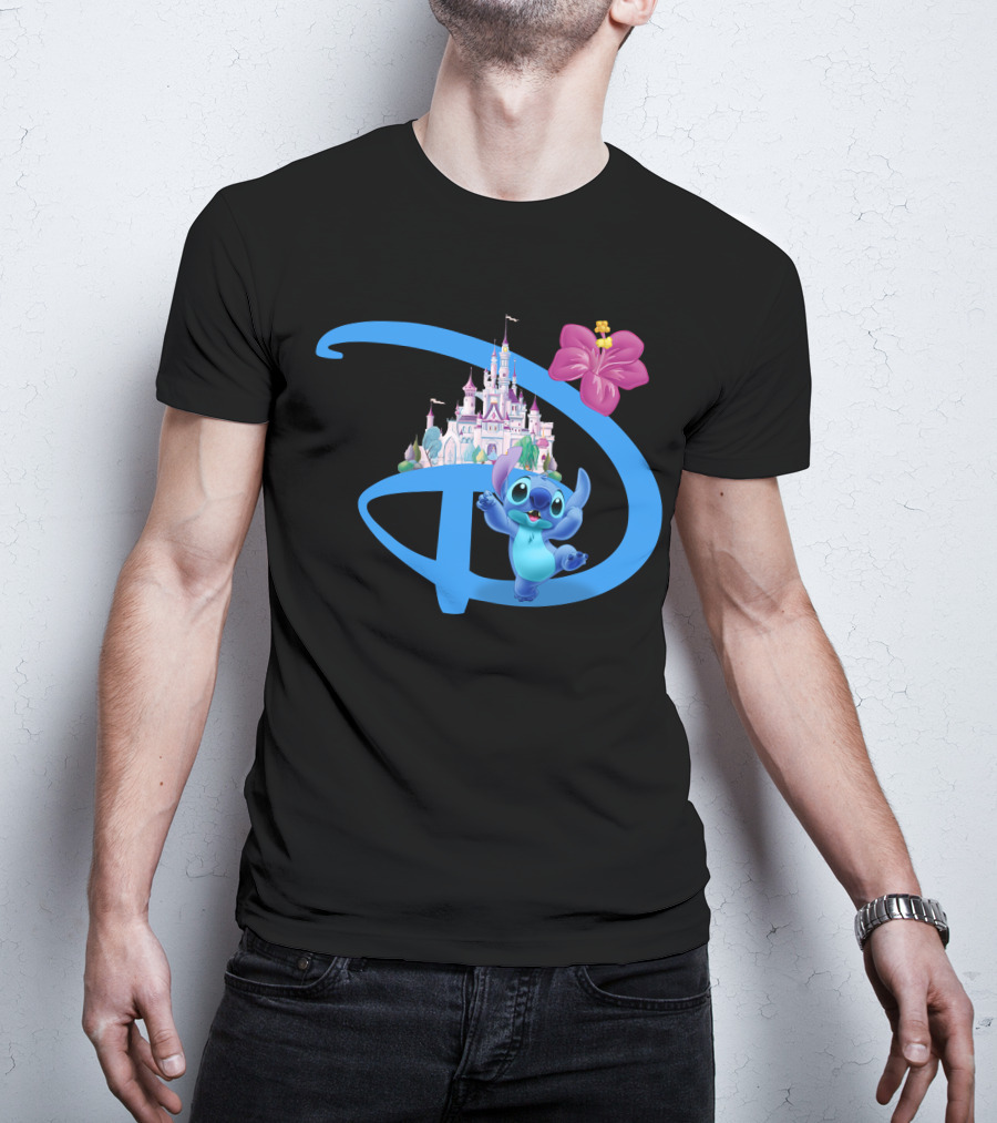 Stitch Disney Castle Hibiscus Flower T-Shirt