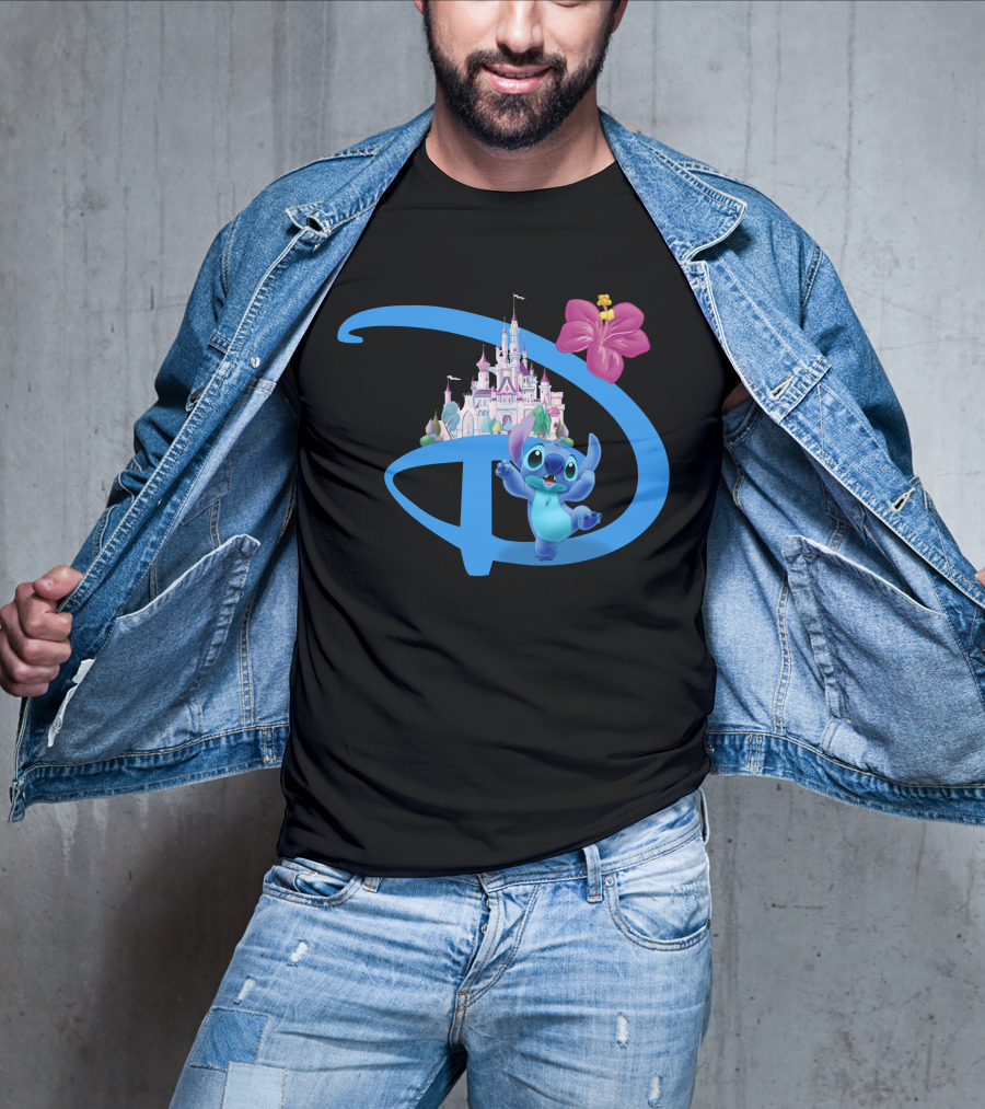 Stitch Disney Castle Hibiscus Flower T-Shirt