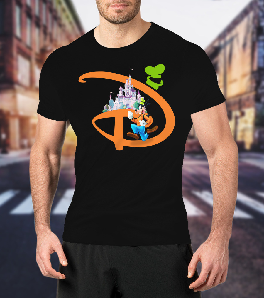 Disney Goofy Castle Icon With Green Hat Motif T-Shirt