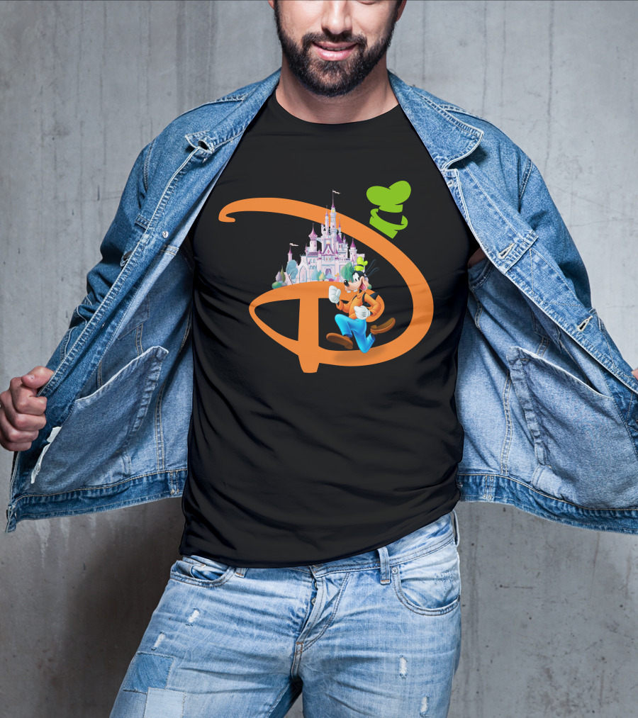 Disney Goofy Castle Icon With Green Hat Motif T-Shirt