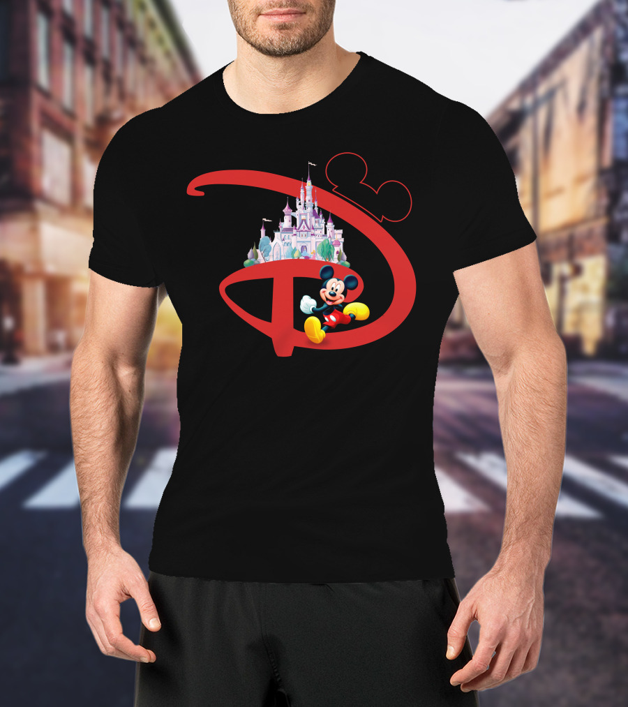 Mickey Mouse Disney Castle Icon With Red Disney Initials T-Shirt