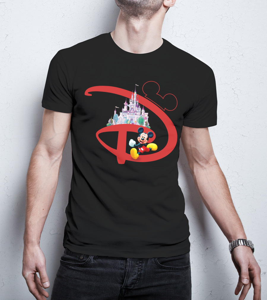 Mickey Mouse Disney Castle Icon With Red Disney Initials T-Shirt