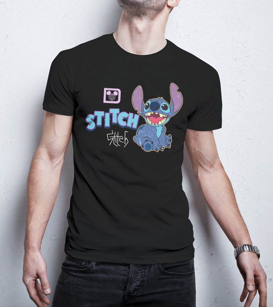 Disney Stitch Blue Alien Character With World Globe T-Shirt