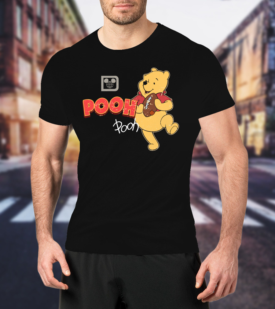 Pooh Football Holding Iconic Character With Vintage T-Shirt