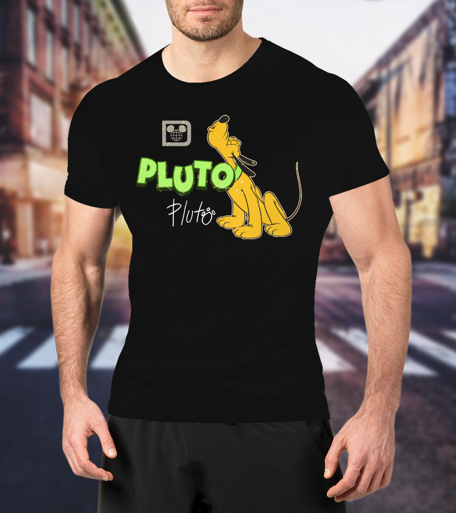 Disney Pluto Green Text Iconic Cartoon Dog T-Shirt