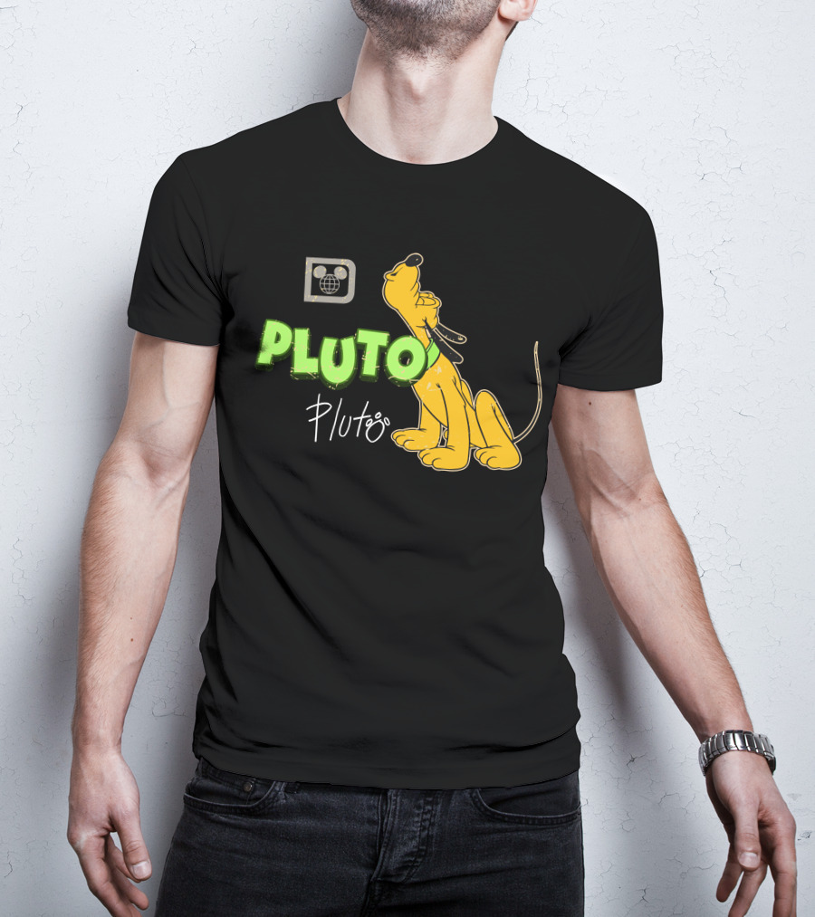Disney Pluto Green Text Iconic Cartoon Dog T-Shirt