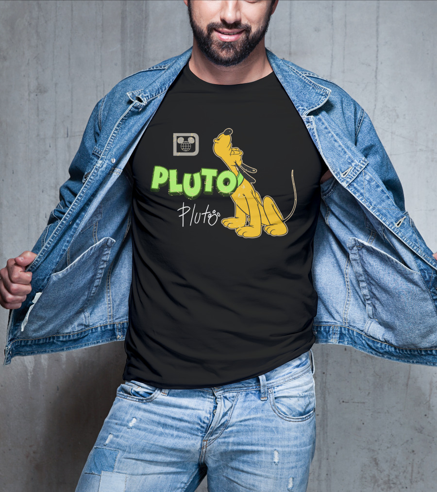 Disney Pluto Green Text Iconic Cartoon Dog T-Shirt