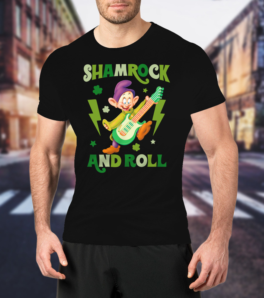 Shamrock And Roll Dopey Guitar Stars Clovers Lightning T-Shirt