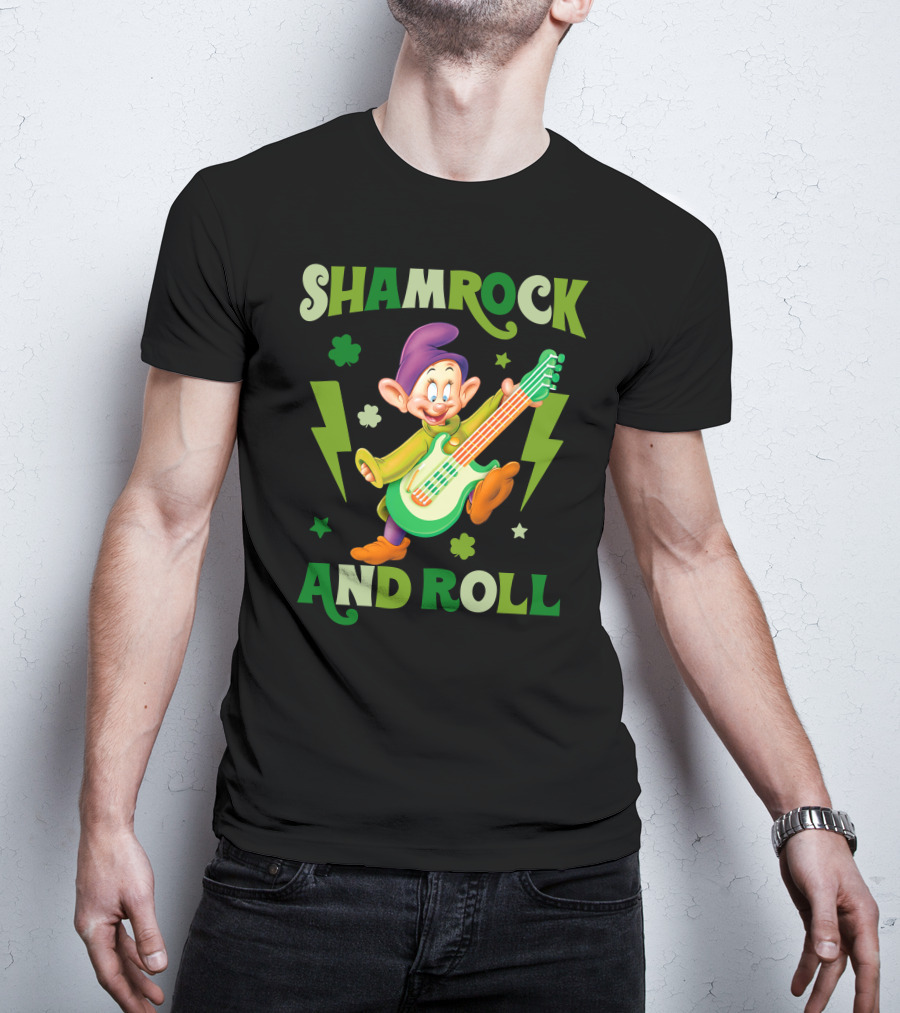 Shamrock And Roll Dopey Guitar Stars Clovers Lightning T-Shirt