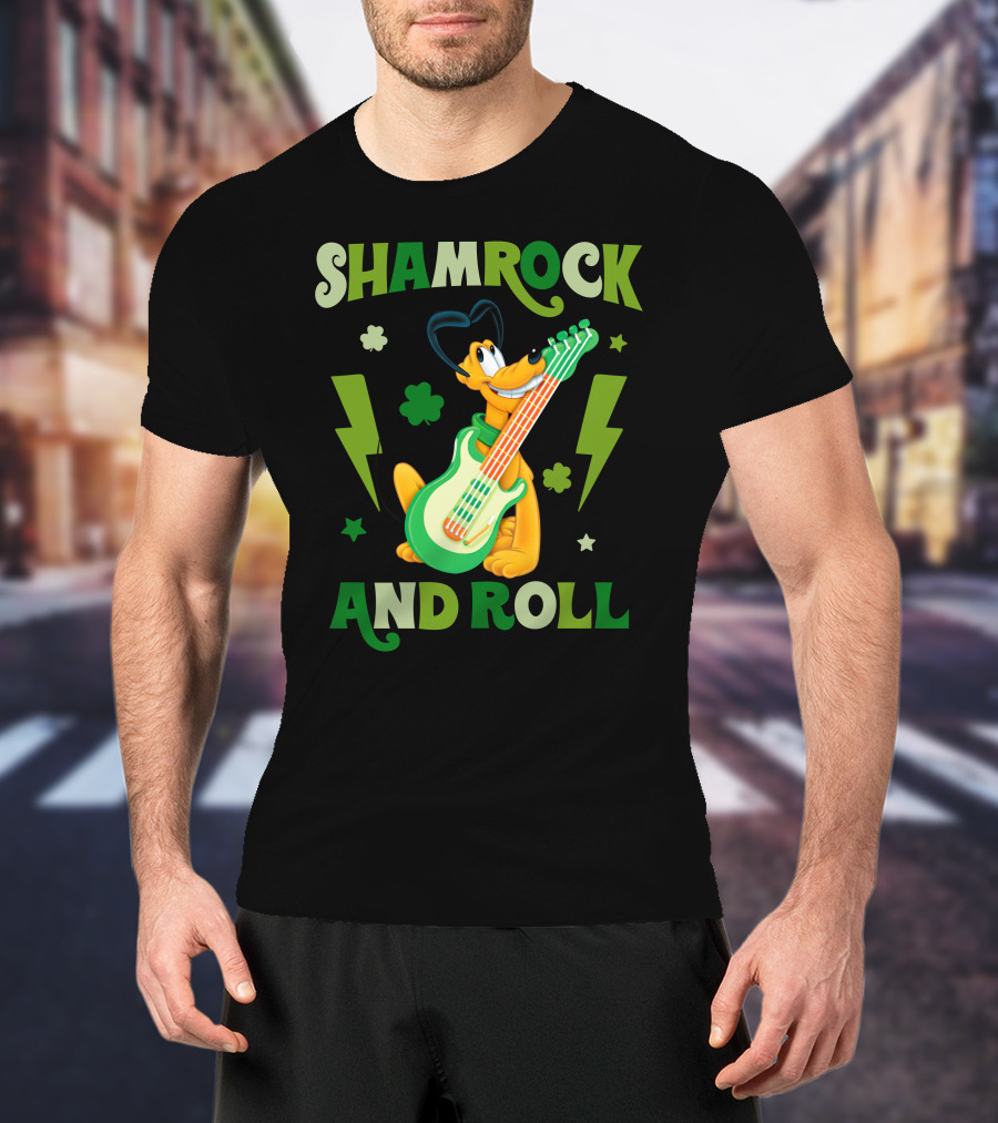 Shamrock And Roll Pluto Guitar Cartoon Character T-Shirt