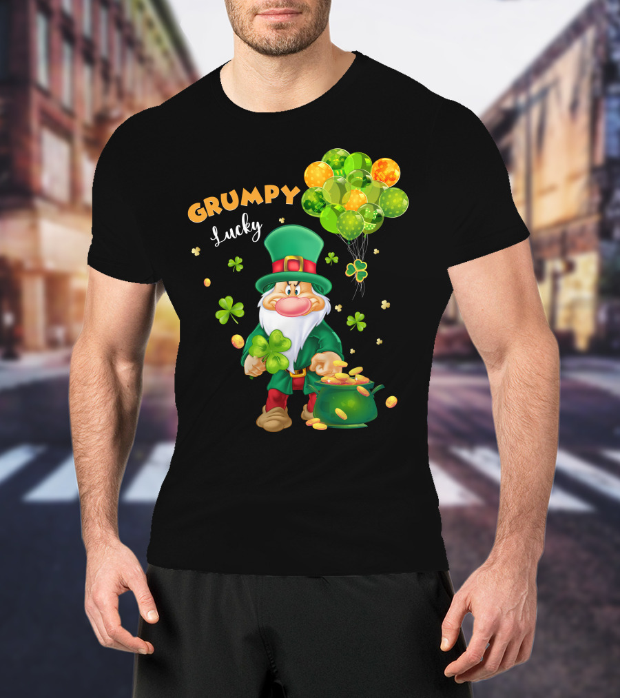 Grumpy Lucky Leprechaun With Shamrocks And Gold Coins T-Shirt
