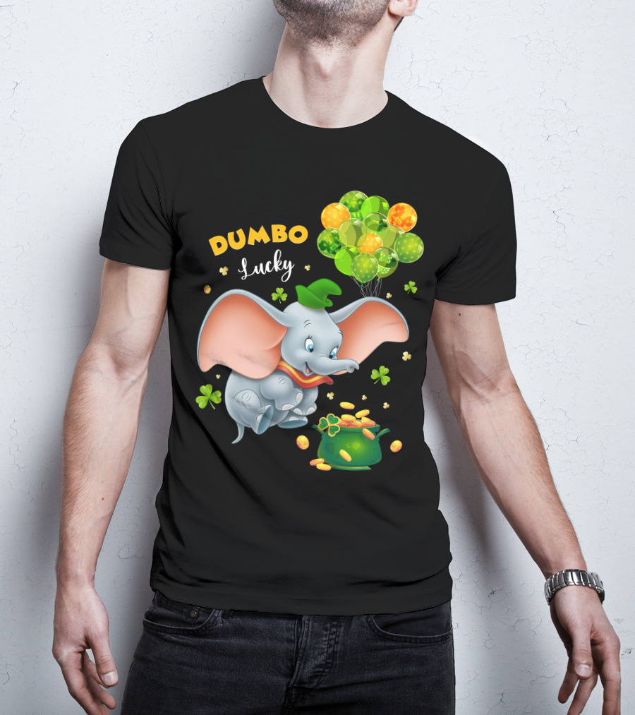 Dumbo Lucky Elephant With Green Hat And Balloons With Pot Of Gold T-Shirt
