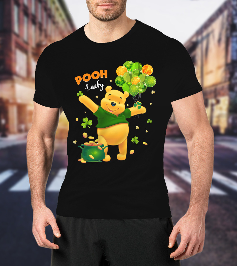 Pooh Lucky Balloons And Clover Celebration T-Shirt