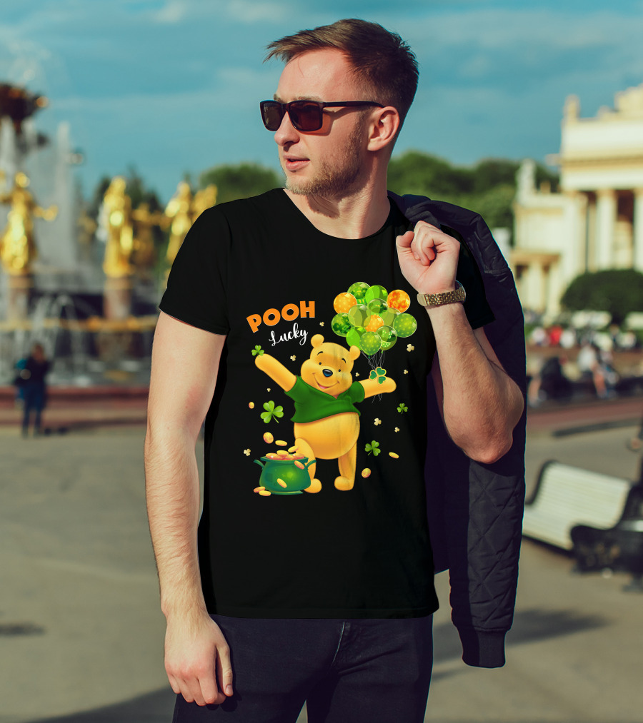 Pooh Lucky Balloons And Clover Celebration T-Shirt