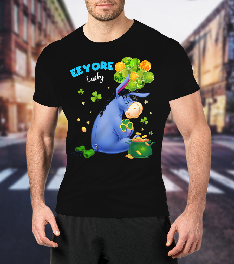 Eeyore Lucky Shamrock Coins Balloon Cluster T-Shirt