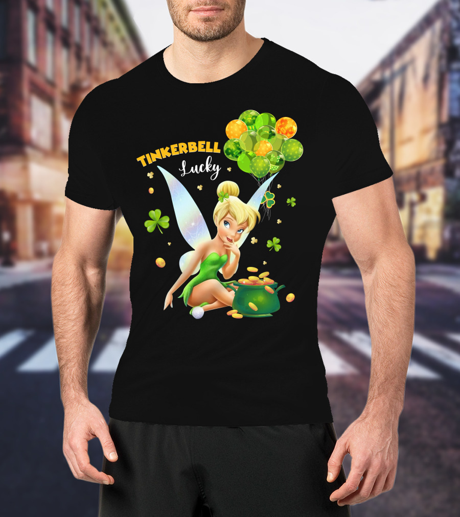 Tinkerbell Lucky Balloons And Clover With Pot Of Gold T-Shirt