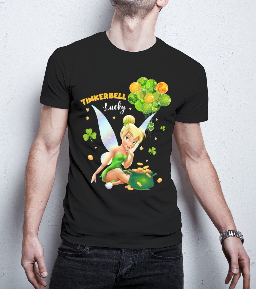 Tinkerbell Lucky Balloons And Clover With Pot Of Gold T-Shirt