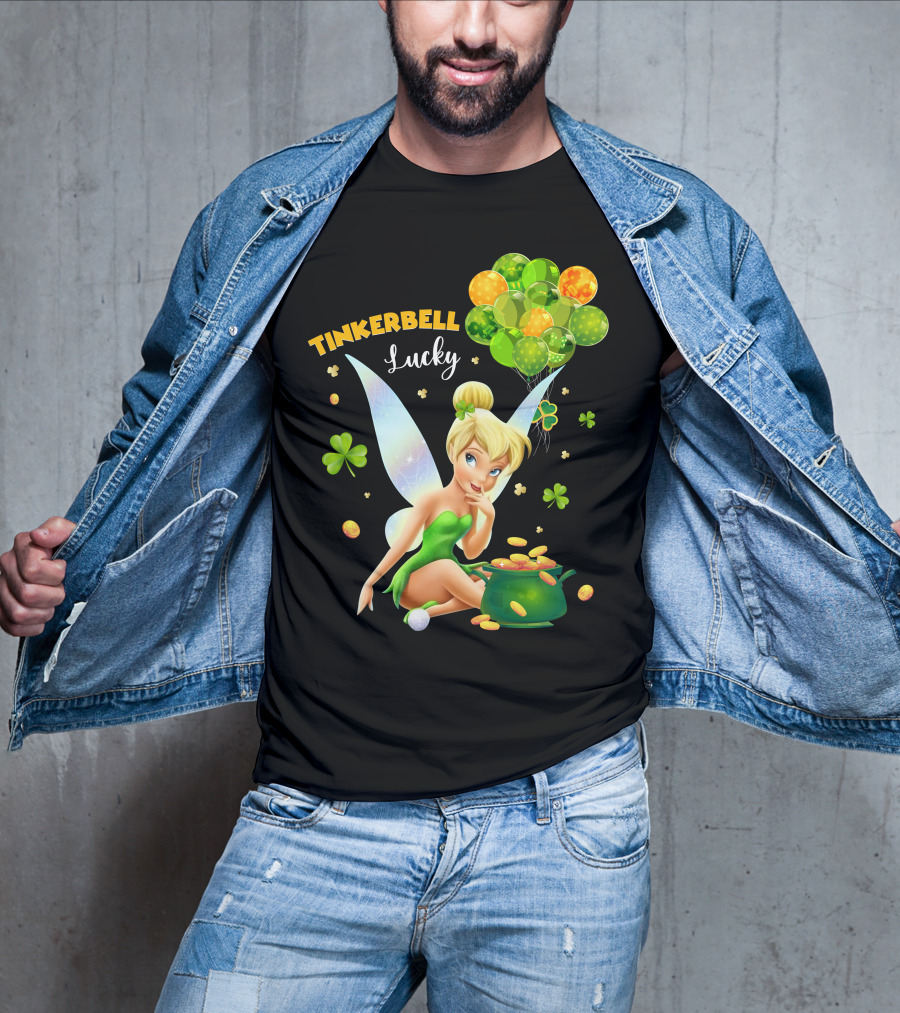 Tinkerbell Lucky Balloons And Clover With Pot Of Gold T-Shirt