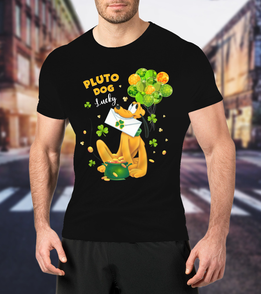 Pluto Dog Lucky Balloons And Clover Coins T-Shirt