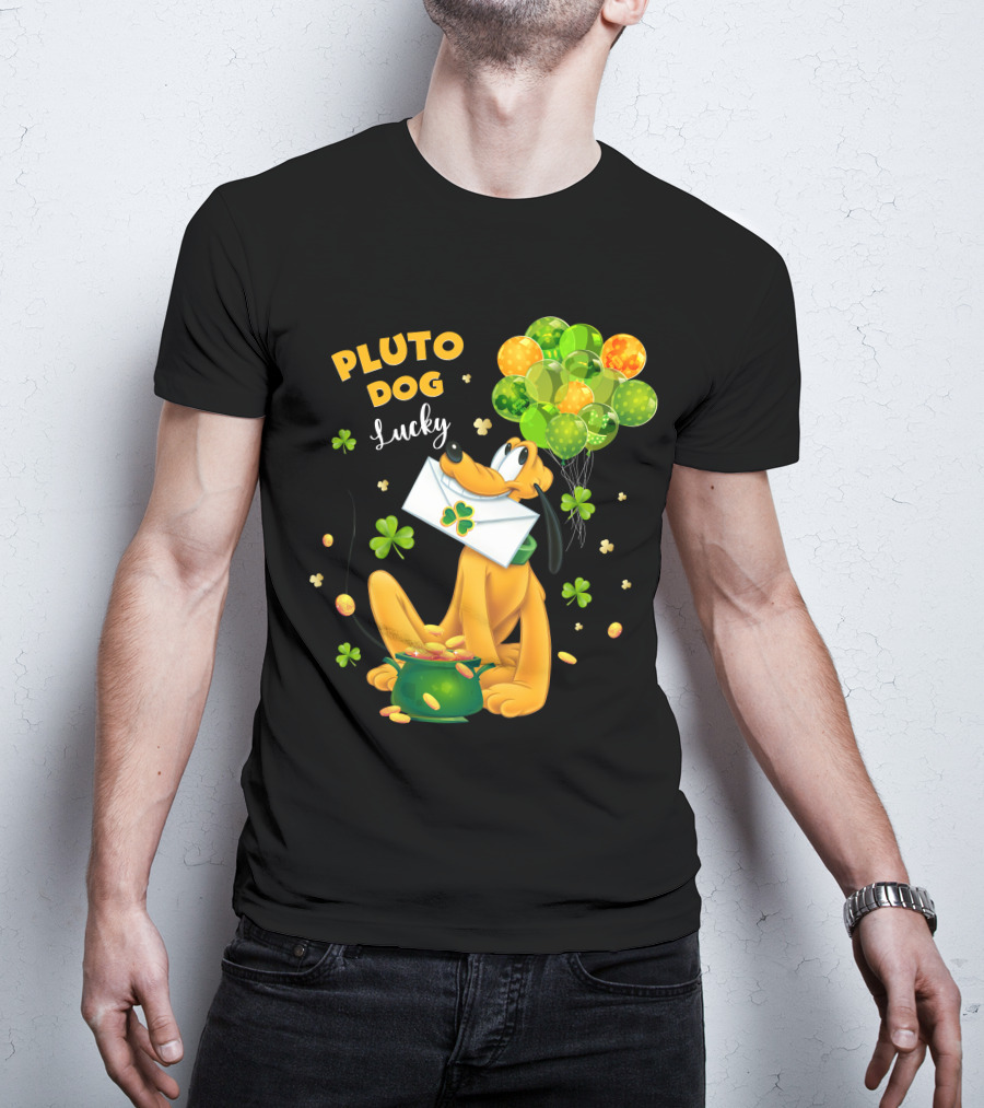 Pluto Dog Lucky Balloons And Clover Coins T-Shirt