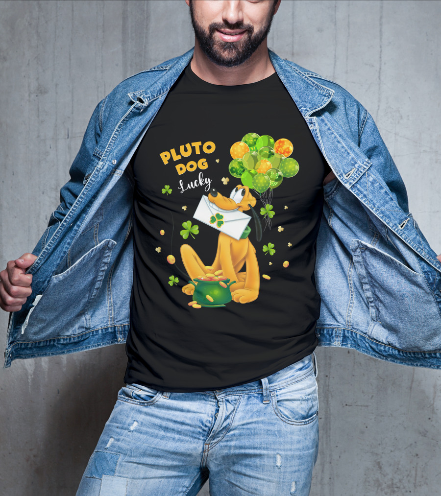 Pluto Dog Lucky Balloons And Clover Coins T-Shirt