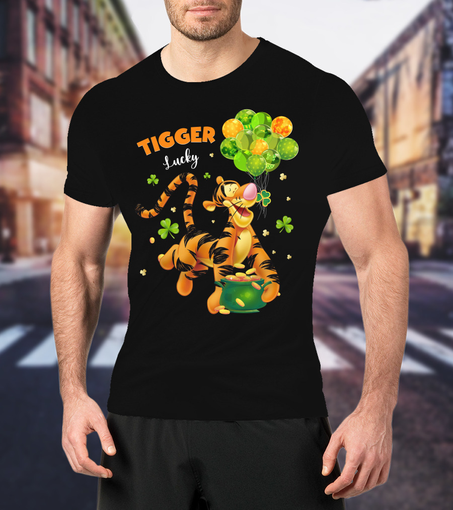 Tigger Lucky Balloons And Shamrocks With Gold Coins T-Shirt
