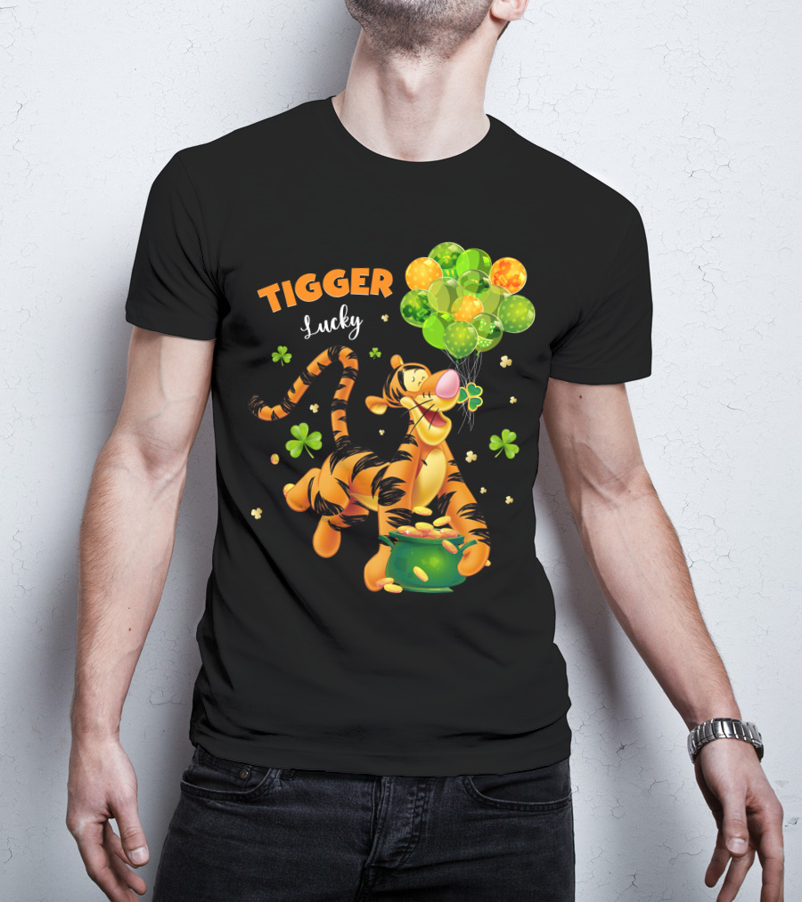 Tigger Lucky Balloons And Shamrocks With Gold Coins T-Shirt